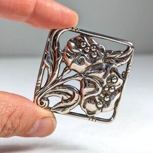 Vintage Danecraft Sterling Silver Poppy brooch, Square flower brooch gift for